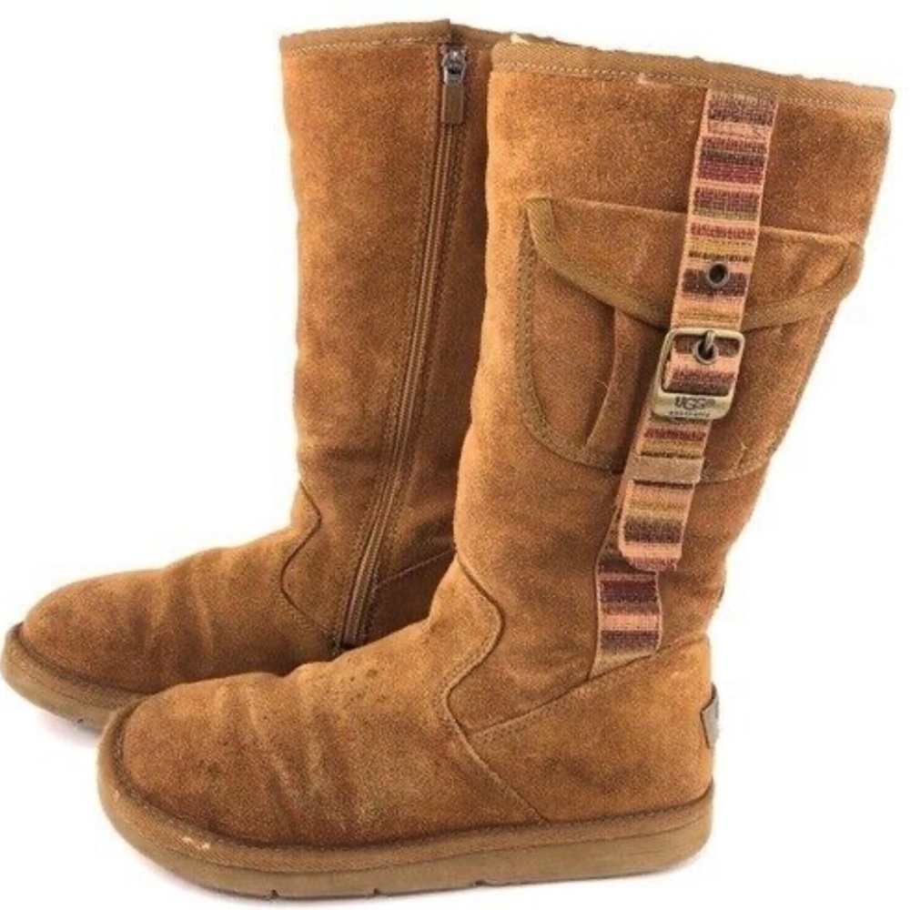 Women’s Tan Suede Mid-Calf Booties with Strap Detail
